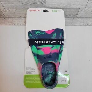Speedo Kids Swim Fin- Size S (9-10) Ages 3+ Blue Navy Teal Pattern NEW